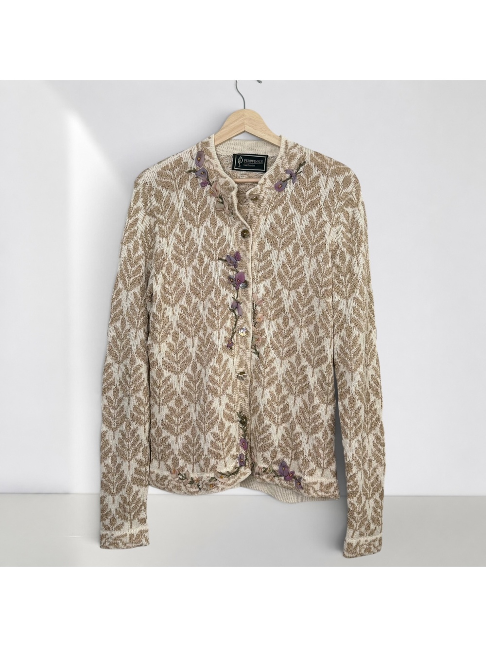 Periwinkle San Francisco Floral Appliqué Cardigan Cottagecore Artwear Knit